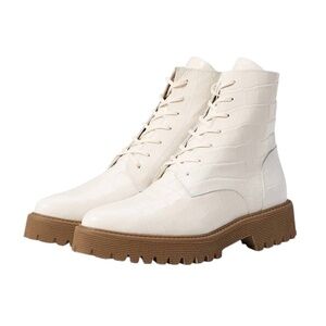 Freda Salvador EMI Leather Croc Embossed Combat Moto Boots Lace-UP 8.5